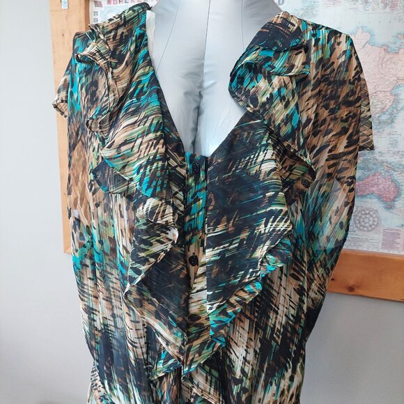 Worthington Women's Plus Size Sheer Sleeveless top front ruffle detail Size 2X - Picture 2 of 9